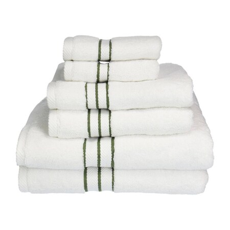 Superior Superior 900GSM-H 6PC SET FG 900 Gsm Egyptian Cotton Towel Set - White With Forest Green Border; 6 Pieces 900GSM(H) 6PC SET FG